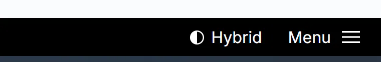 The top right corner of a page: the theme button, which shows the name of the theme in use, beside the Menu button